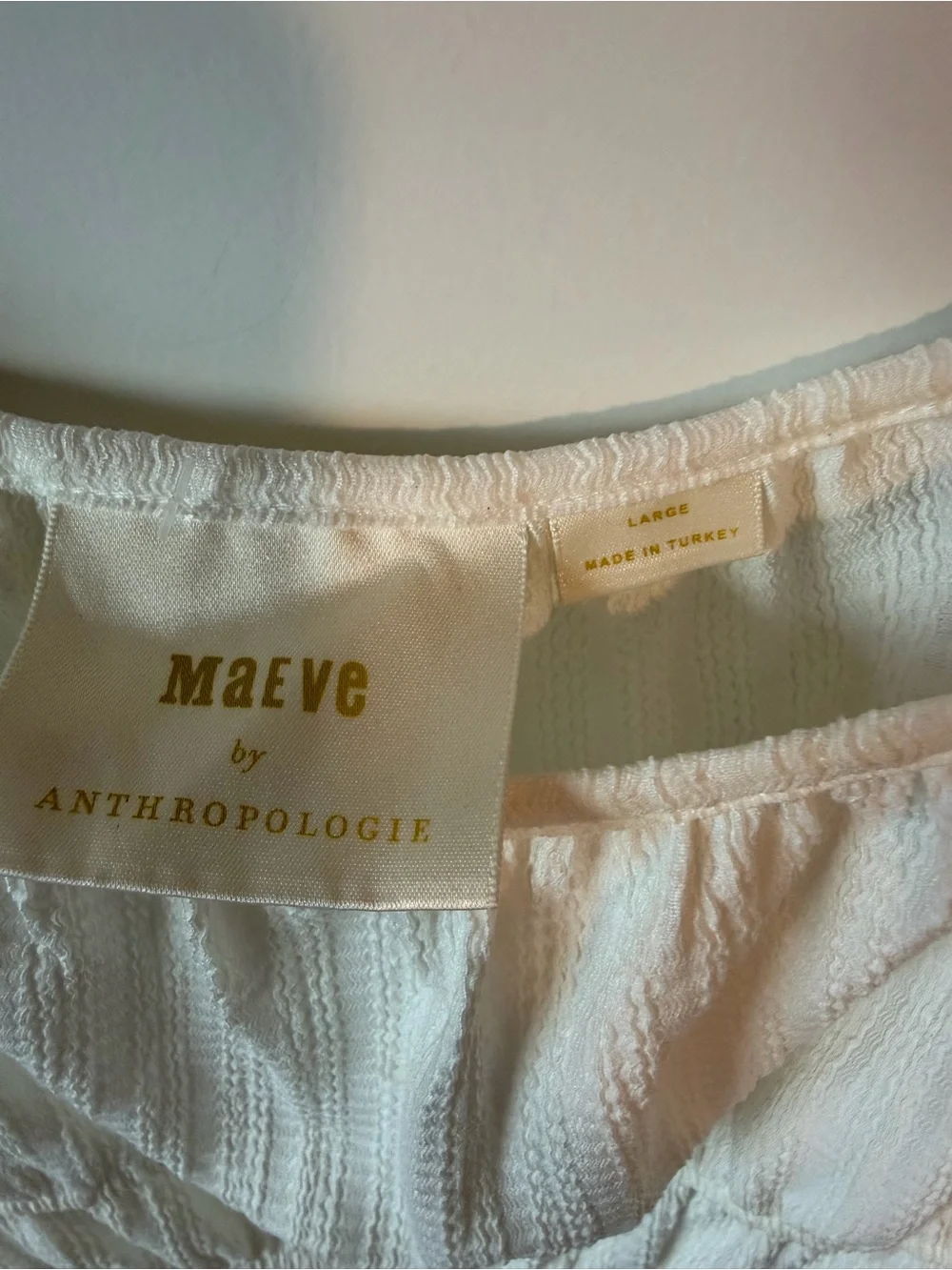 Anthropologie Maeve White Puff-Sleeve Smocked Waist Top